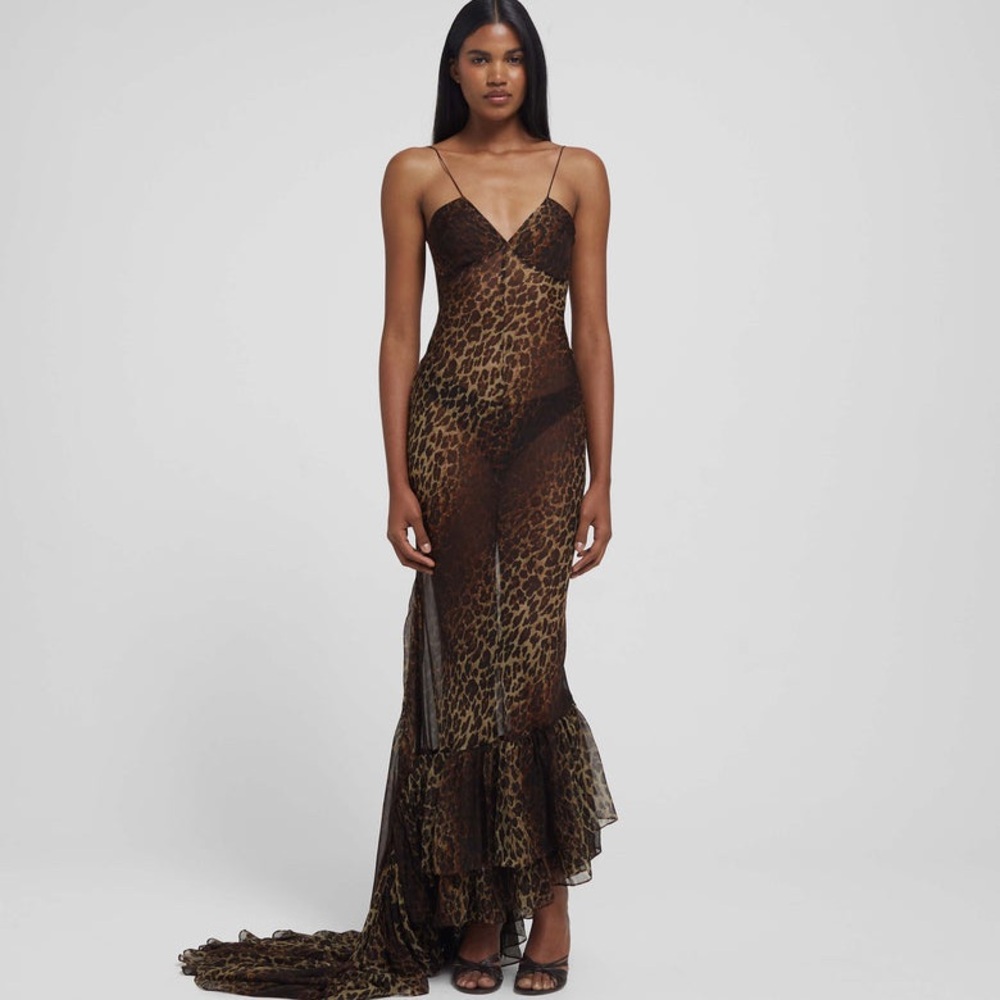 Rat and boa Leopard Assymetrical ruffle Amazonie Maxi dress sz XS nwt